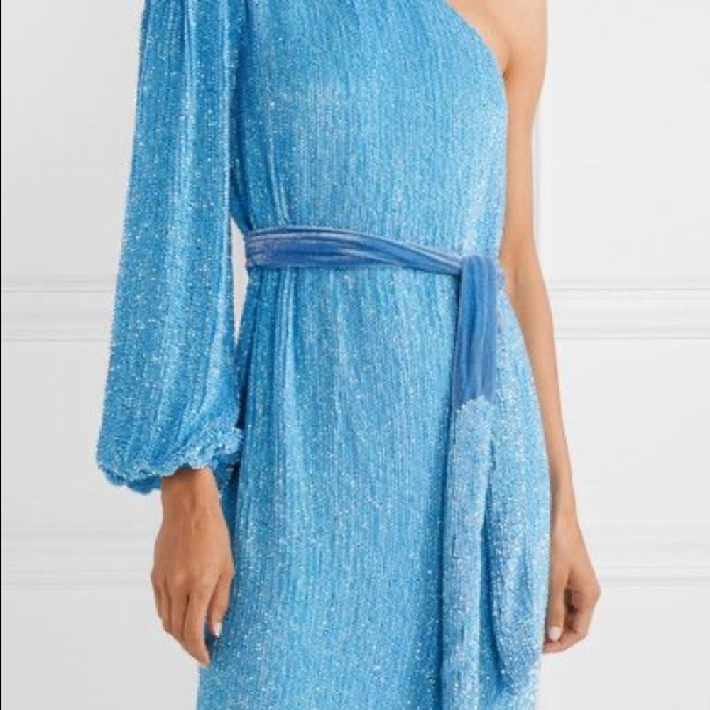 Retrofete one sleeve blue sequin dress NWT S